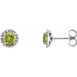 14K White 5 mm Natural Peridot & 1/8 CTW Natural Diamond Earrings 86509:1025:P