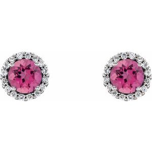 14K White 5 mm Natural Pink Tourmaline & 1/8 CTW Natural Diamond Earrings 86509:1035:P