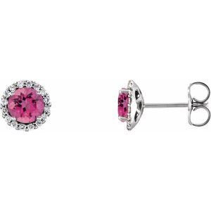 14K White 5 mm Natural Pink Tourmaline & 1/8 CTW Natural Diamond Earrings 86509:1035:P