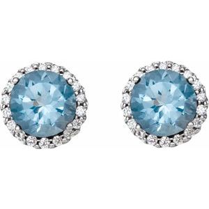 14K White 5 mm Natural Aquamarine & 1/8 CTW Natural Diamond Earrings 86509:990:P