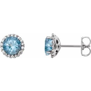 14K White 5 mm Natural Aquamarine & 1/8 CTW Natural Diamond Earrings 86509:990:P