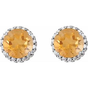 14K White 5 mm Natural Citrine & 1/8 CTW Natural Diamond Earrings 86509:1040:P