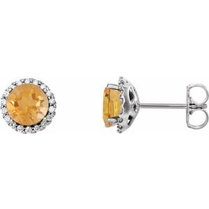 14K White 5 mm Natural Citrine & 1/8 CTW Natural Diamond Earrings 86509:1040:P