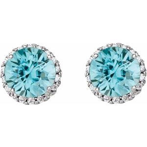 14K White 5 mm Natural Blue Zircon & 1/8 CTW Natural Diamond Earrings 86509:1045:P