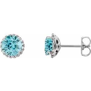 14K White 5 mm Natural Blue Zircon & 1/8 CTW Natural Diamond Earrings 86509:1045:P