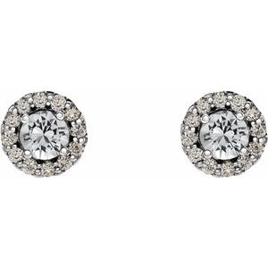 14K White 5 mm Natural White Sapphire & 1/8 CTW Natural Diamond Earrings 86509:995:P