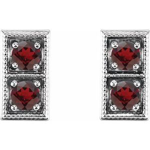 Sterling Silver Natural Mozambique Garnet Two-Stone Earrings