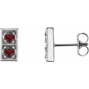 Sterling Silver Natural Mozambique Garnet Two-Stone Earrings