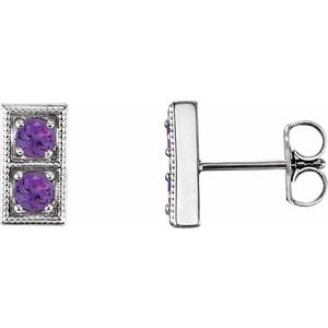 Sterling Silver Natural Amethyst Two-Stone Earrings