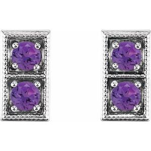 Sterling Silver Natural Amethyst Two-Stone Earrings