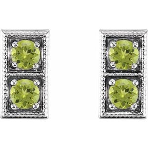 Sterling Silver Natural Peridot Two-Stone Earrings