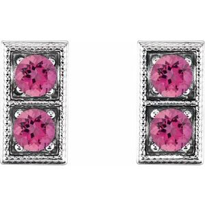 Sterling Silver Natural Pink Tourmaline Two-Stone Earrings