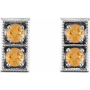 Sterling Silver Natural Citrine Two-Stone Earrings