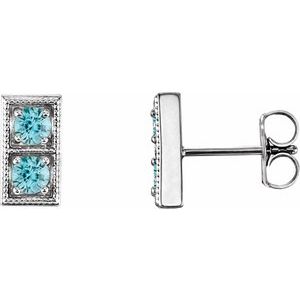 Sterling Silver Natural Blue Zircon Two-Stone Earrings