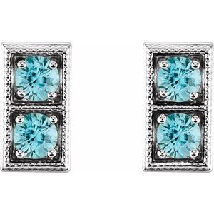 Sterling Silver Natural Blue Zircon Two-Stone Earrings