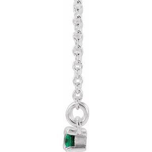 Sterling Silver Natural Emerald & 1/6 CTW Natural Diamond Bar 16-18" Necklace