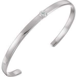 Sterling Silver 1/10 CT Natural Diamond Cuff 6" Bracelet