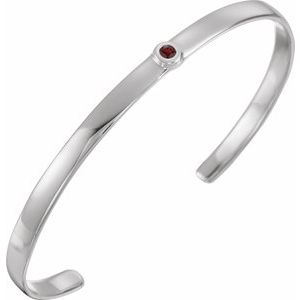 Sterling Silver Natural Mozambique Garnet Cuff 6" Bracelet