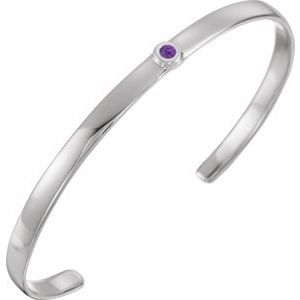 Sterling Silver Natural Amethyst Cuff 6" Bracelet