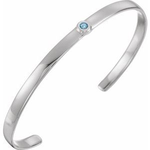 Sterling Silver Natural Aquamarine Cuff 6" Bracelet