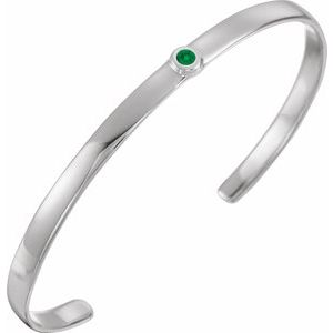 Sterling Silver Natural Emerald Cuff 6" Bracelet