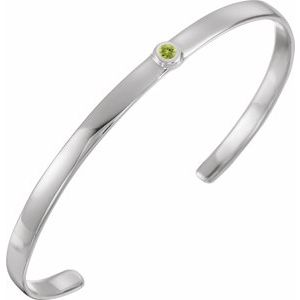 Sterling Silver Natural Peridot Cuff 6" Bracelet