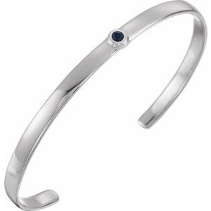 Sterling Silver Natural Blue Sapphire Cuff 6" Bracelet