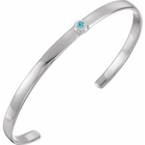 Sterling Silver Natural Blue Zircon Cuff 6" Bracelet