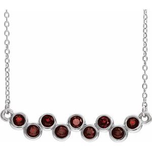 Sterling Silver Natural Mozambique Garnet Bezel-Set Bar 16-18" Necklace