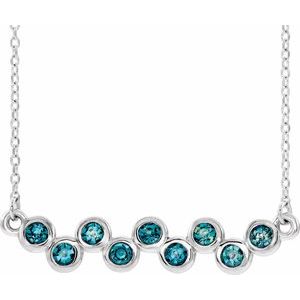 Platinum Natural Aquamarine Bezel-Set Bar 16-18" Necklace