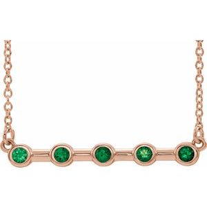 14K Rose Lab-Grown Emerald Bezel-Set Bar 18" Necklace 86840:6107:P