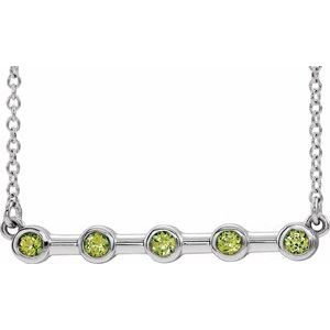 Sterling Silver Natural Peridot Bezel-Set Bar 18" Necklace