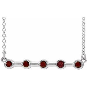 Sterling Silver Natural Mozambique Garnet Bezel-Set Bar 18" Necklace