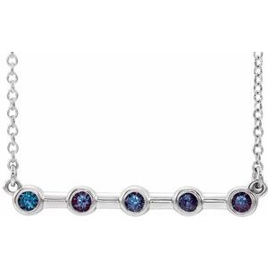 14K White Lab-Grown Alexandrite Bezel-Set Bar 18" Necklace 86840:6115:P