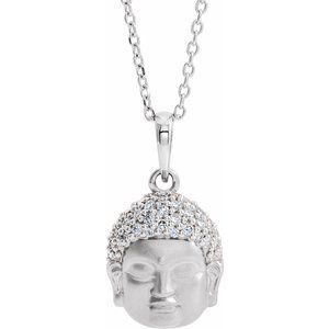 Platinum 1/8 CTW Natural Diamond Buddha 16-18" Necklace