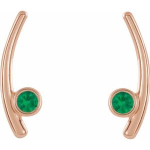 14K Rose Natural Emerald Ear Climbers 86861:645:P