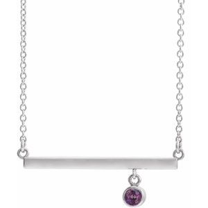 14K White Lab-Grown Alexandrite Bezel-Set Bar 18" Necklace 86905:6125:P