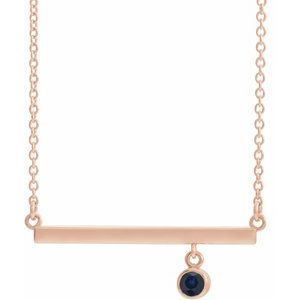 14K Rose Lab-Grown Blue Sapphire Bezel-Set Bar 18" Necklace 86905:6152:P