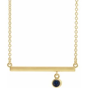 14K Yellow Lab-Grown Blue Sapphire Bezel-Set Bar 18" Necklace 86905:6151:P