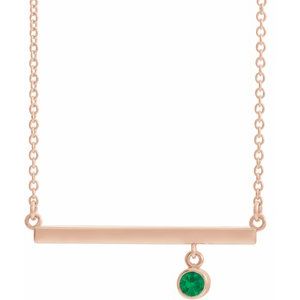 14K Rose Lab-Grown Emerald Bezel-Set Bar 18" Necklace 86905:6117:P