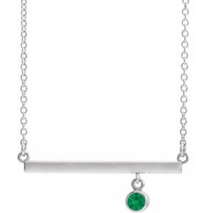 Sterling Silver Lab-Grown Emerald Bezel-Set Bar 16" Necklace 86905:6034:P