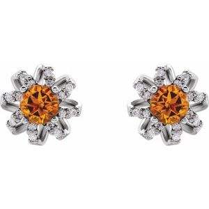 Platinum Natural Citrine & 1/6 CTW Natural Diamond Halo-Style Earrings