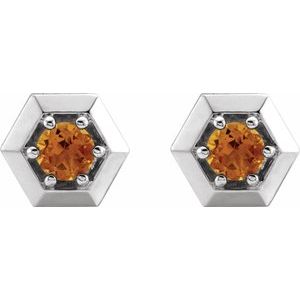 Platinum Natural Citrine Geometric Earrings