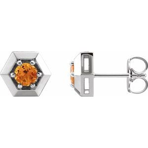 Platinum Natural Citrine Geometric Earrings