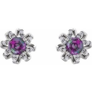 Platinum Lab-Grown Alexandrite & 1/6 CTW Natural Diamond Halo-Style Earrings