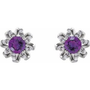 Platinum Natural Amethyst & 1/6 CTW Natural Diamond Halo-Style Earrings