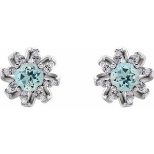 Platinum Natural Aquamarine & 1/6 CTW Natural Diamond Halo-Style Earrings