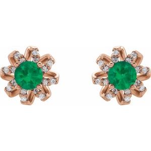 14K Rose Natural Emerald & 1/6 CTW Natural Diamond Halo-Style Earrings