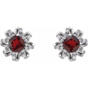 Platinum Natural Mozambique Garnet & 1/6 CTW Natural Diamond Halo-Style Earrings