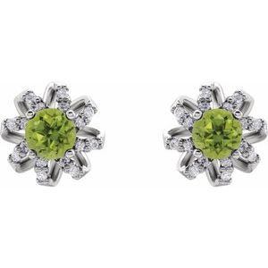 Platinum Natural Peridot & 1/6 CTW Natural Diamond Halo-Style Earrings